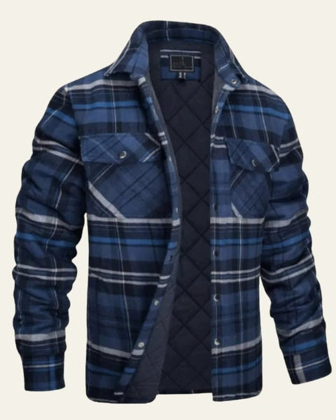 Men's Checked Snap-Front Shirt Jacket - Dark Blue