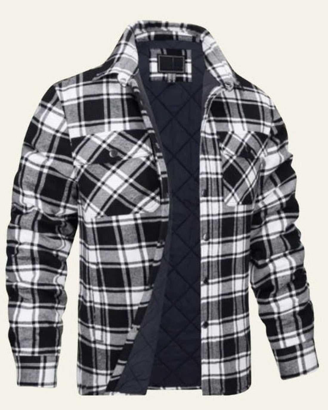 Men's Checked Snap-Front Shirt Jacket - Black