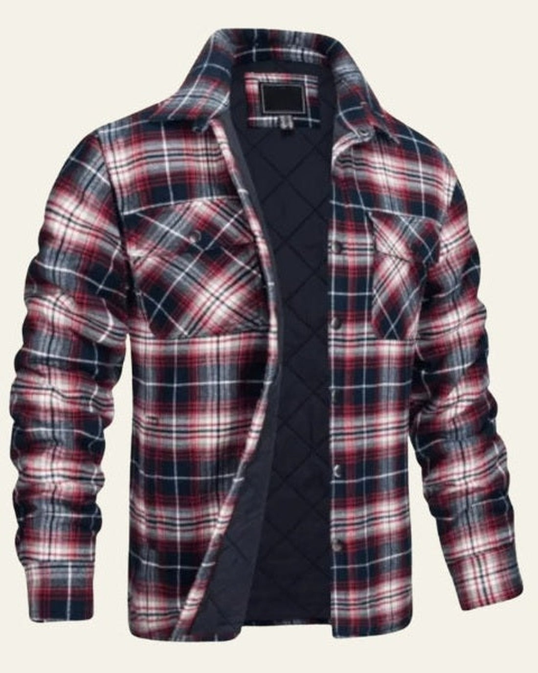 Men's Checked Snap-Front Shirt Jacket - Wine Red