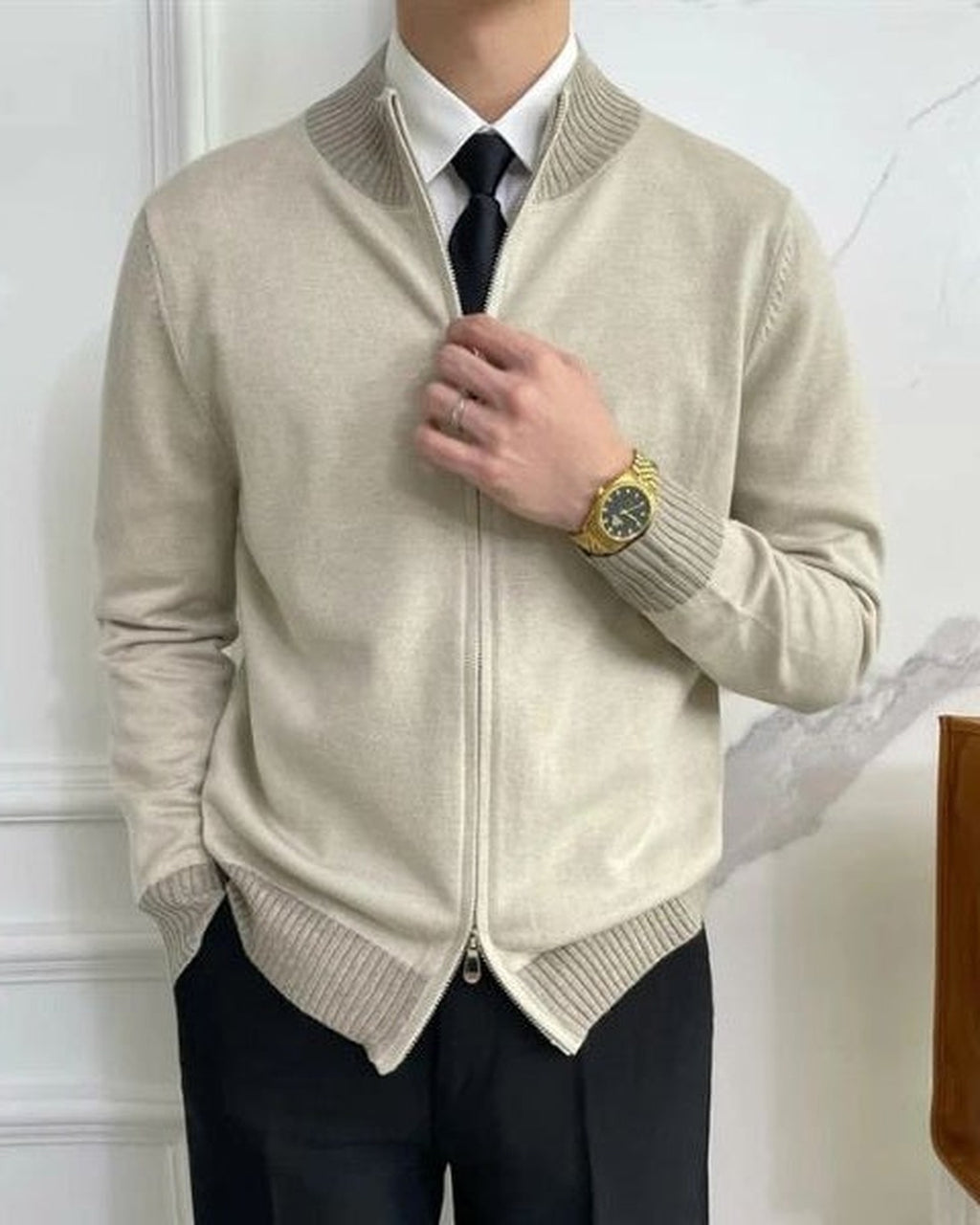 Men's Full-Zip Ribbed Trim Knit Cardigan
