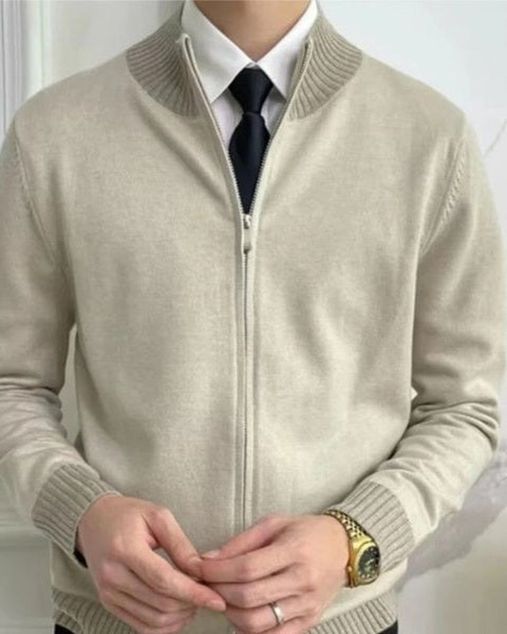 Men's Full-Zip Ribbed Trim Knit Cardigan
