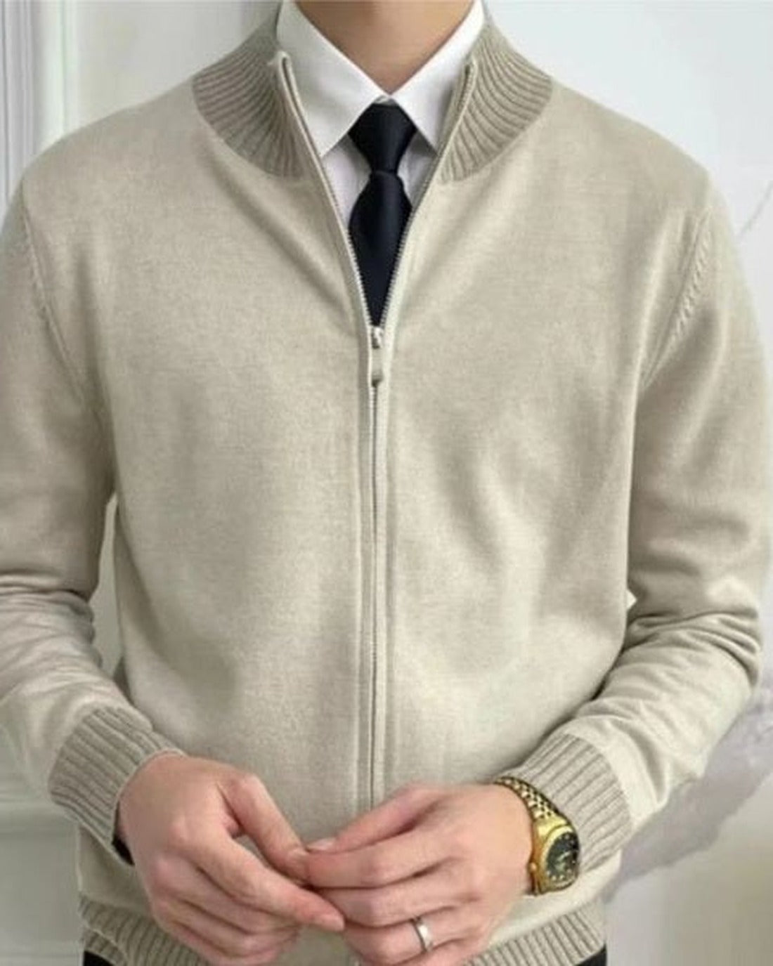 Men's Full-Zip Ribbed Trim Knit Cardigan