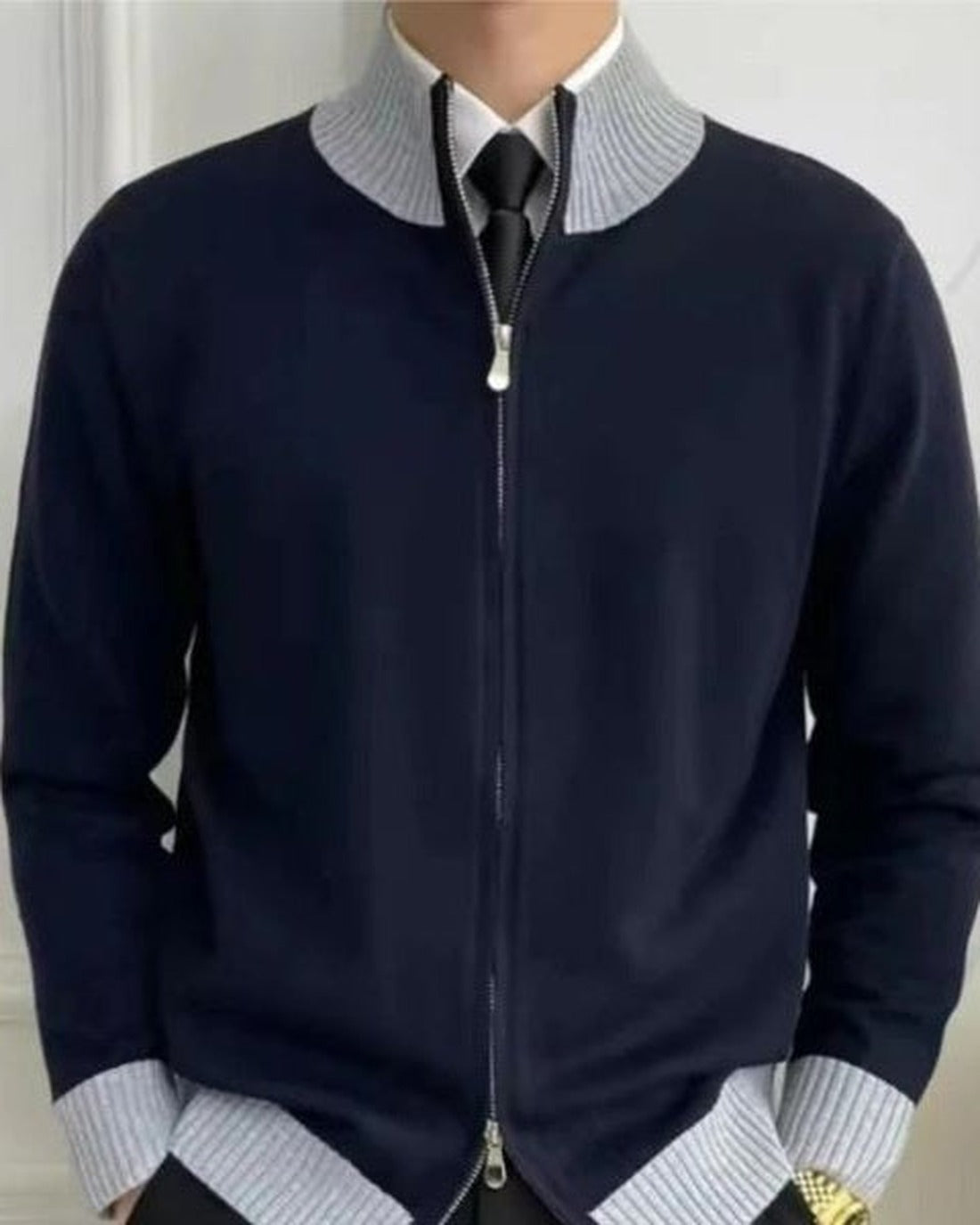 Men's Full-Zip Ribbed Trim Knit Cardigan