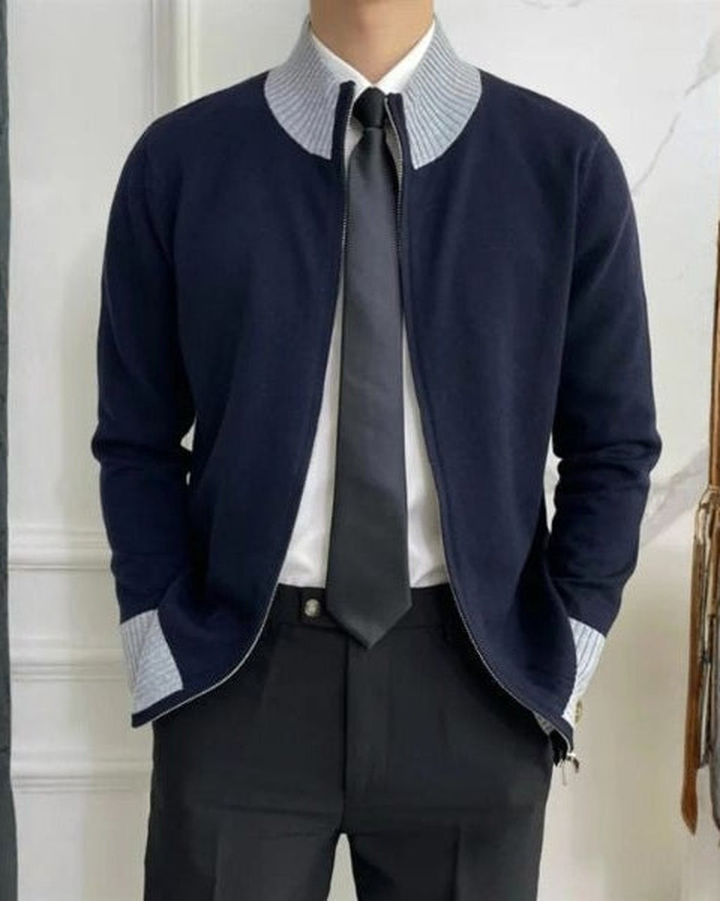 Men's Full-Zip Ribbed Trim Knit Cardigan