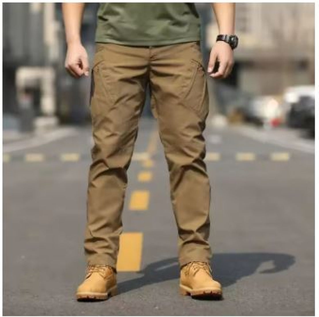 Men's Reinforced Knee Straight-Leg Cargo Pants with Belt - Brown