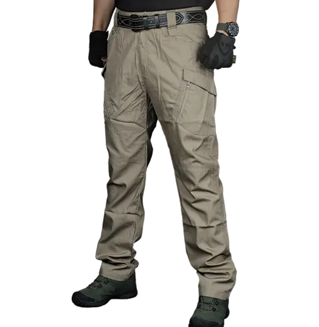 Men's Water-Resistant Zip-Pocket Cargo Pants for Hiking - Khaki