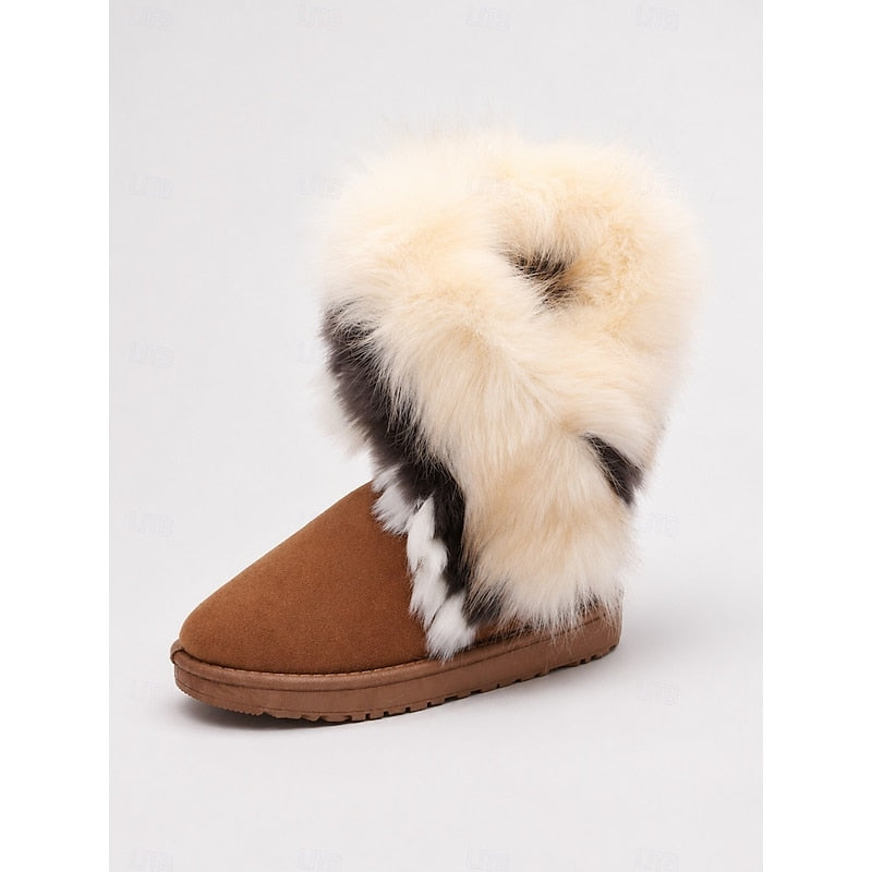 Women's Fluffy-Trim Slip-On Winter Boots - Pink