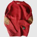 Men's Crew-Neck Jumper with Elbow Patches - Red