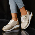 Women's Metallic Lace-Up Platform Shoes - Gold
