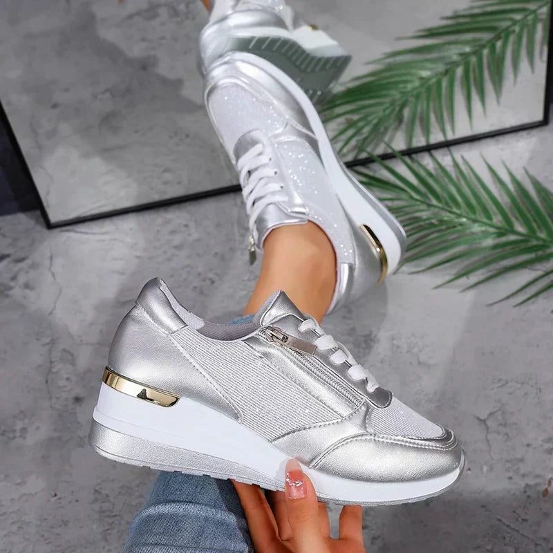 Women's Metallic Lace-Up Platform Shoes