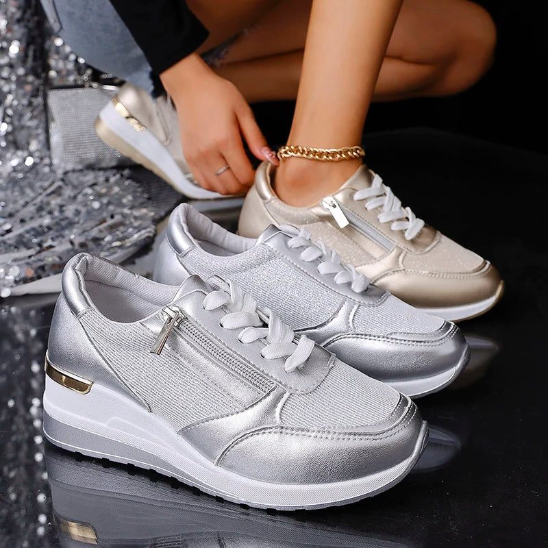 Women's Metallic Lace-Up Platform Shoes