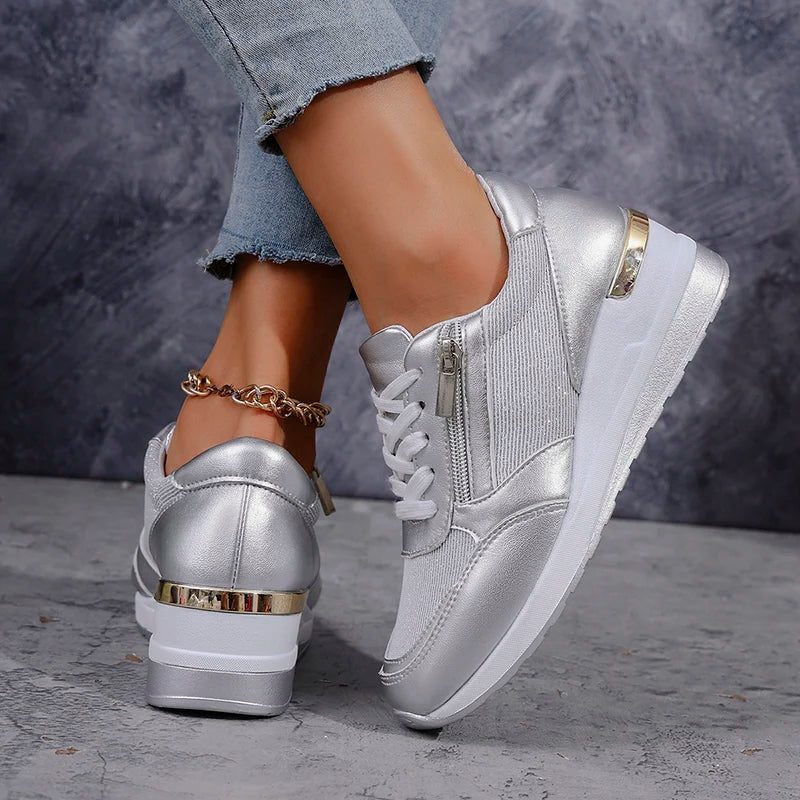 Women's Metallic Lace-Up Platform Shoes