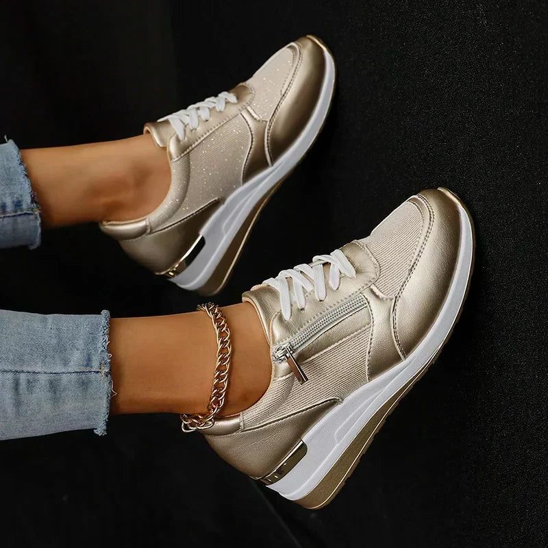 Women's Metallic Lace-Up Platform Shoes