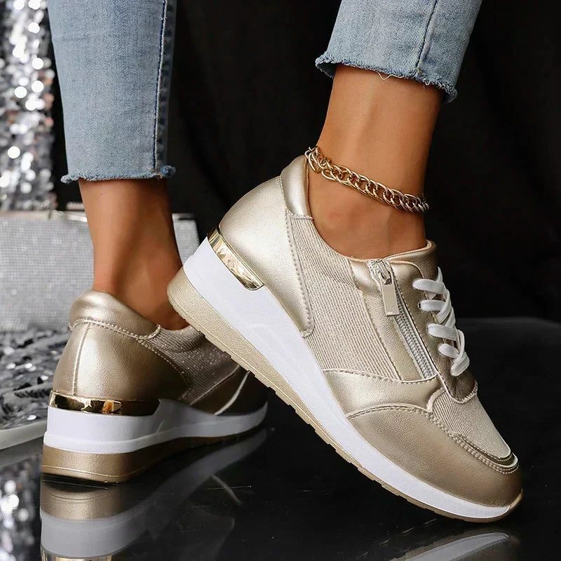 Women's Metallic Lace-Up Platform Shoes