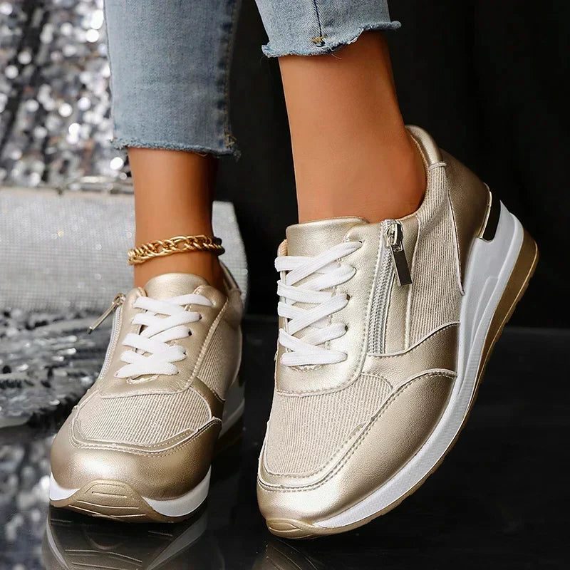 Women's Metallic Lace-Up Platform Shoes