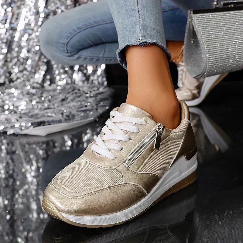 Women's Metallic Lace-Up Platform Shoes