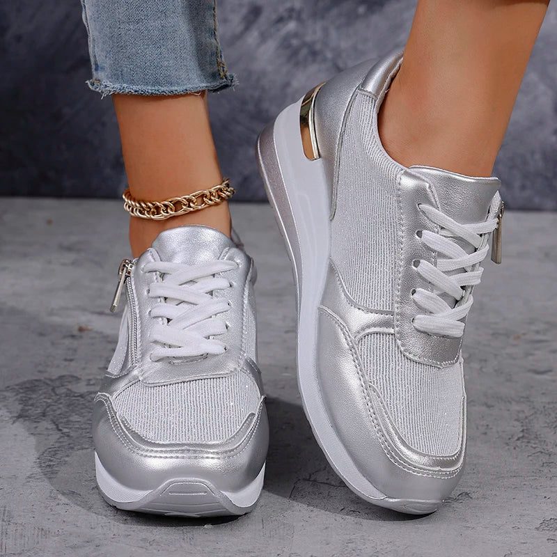 Women's Metallic Lace-Up Platform Shoes
