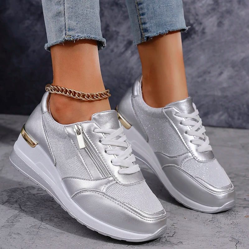 Women's Metallic Lace-Up Platform Shoes