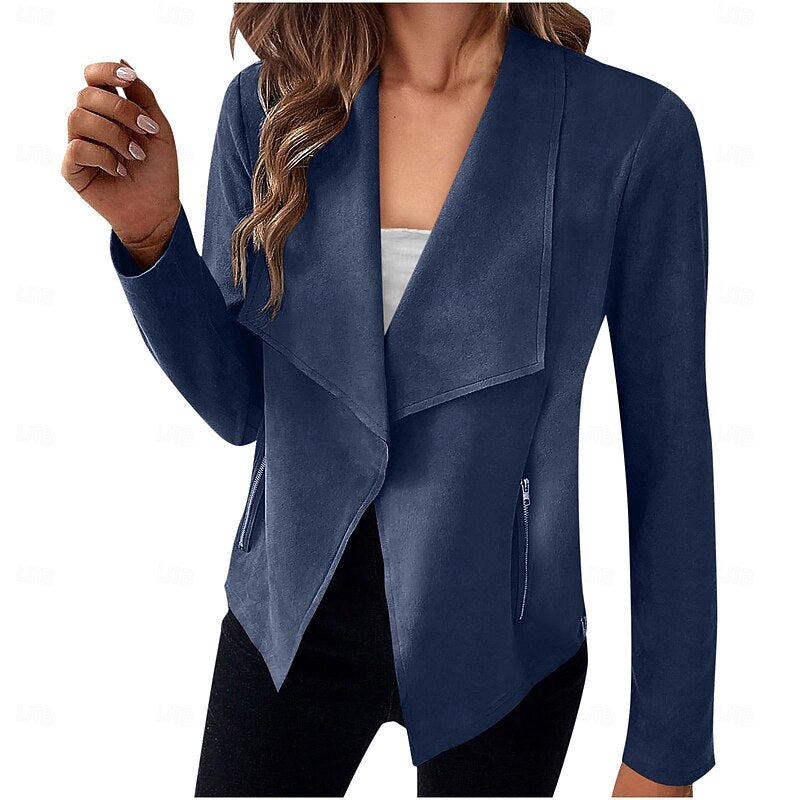 Women's Draped Waterfall Open-Front Jacket - Navy Blue