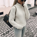 Women's Chunky Knit Oversized Jumper with Roll Neck - Cream White