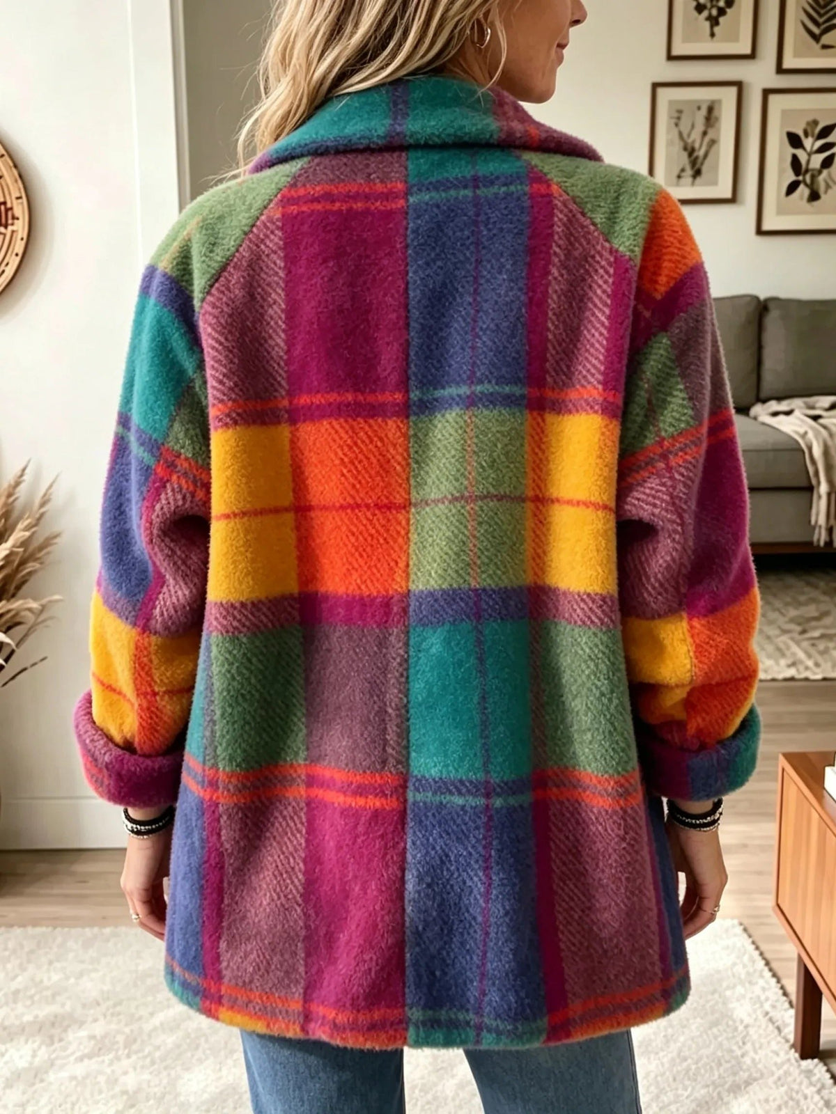 Women's Oversized Plaid Longline Cardigan Blazer