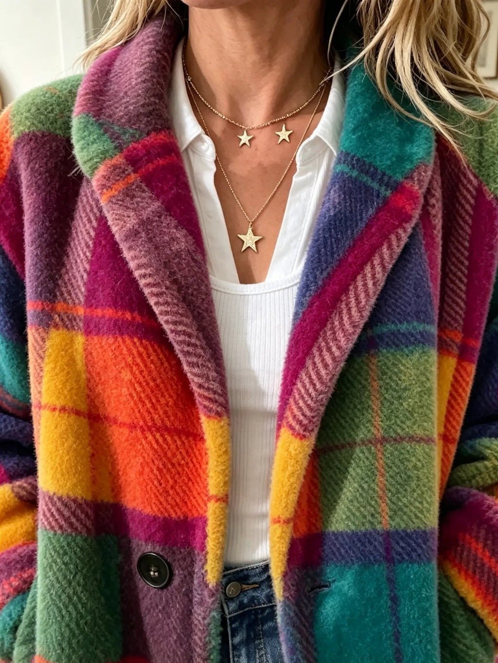 Women's Oversized Plaid Longline Cardigan Blazer