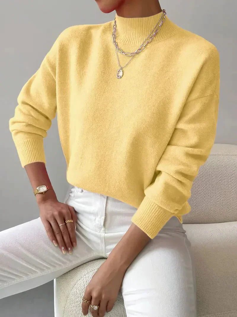 Women's Ribbed Roll Neck Sweater - Yellow