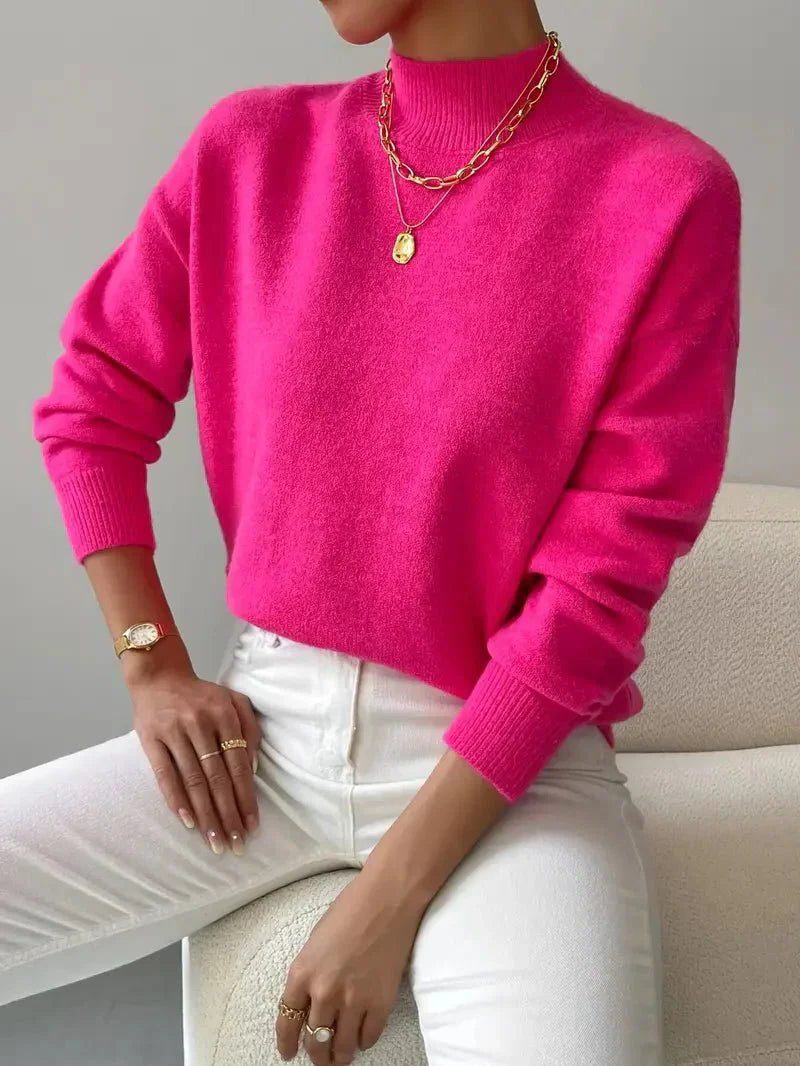 Women's Ribbed Roll Neck Sweater - Pink