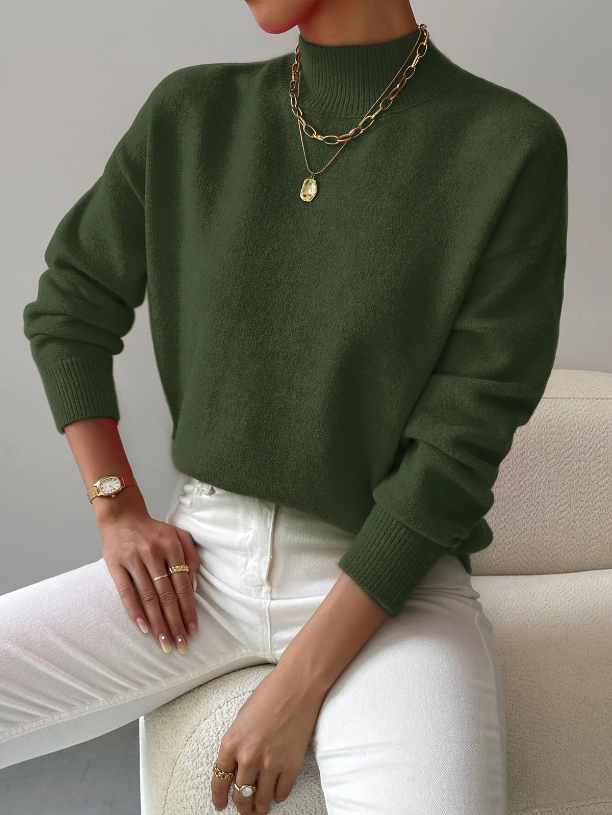 Women's Ribbed Roll Neck Sweater - Green
