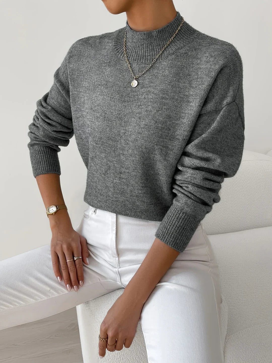 Women's Ribbed Roll Neck Sweater - Dark Gray