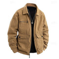 Men's Corduroy Full-Zip Utility Jacket with Flap Pockets - Khaki