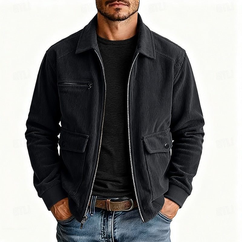 Men's Corduroy Full-Zip Utility Jacket with Flap Pockets