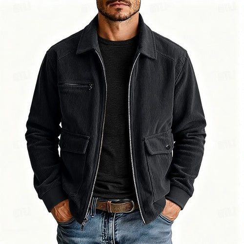 Men's Corduroy Full-Zip Utility Jacket with Flap Pockets