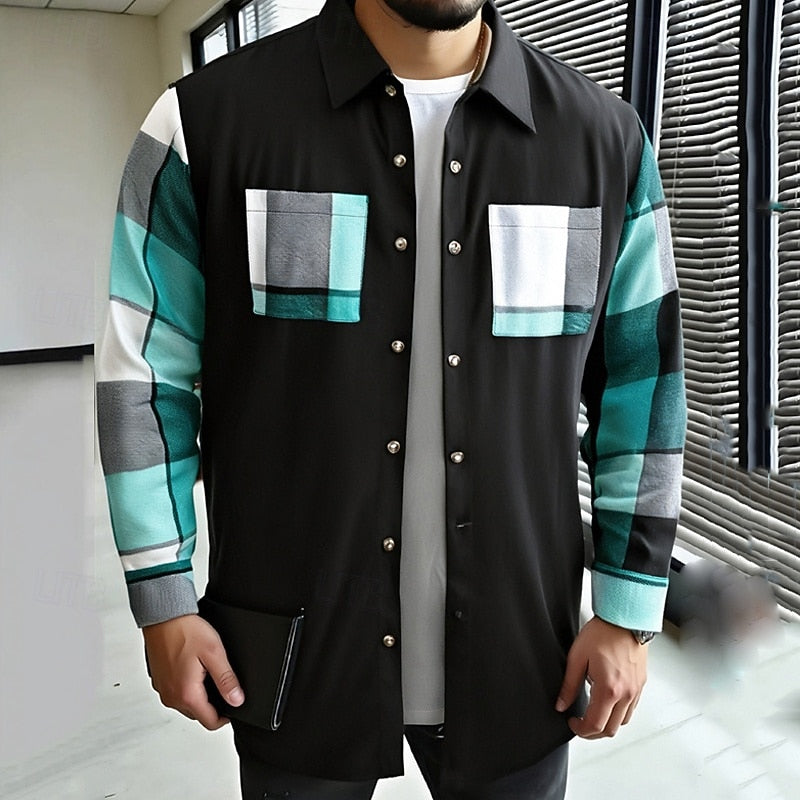 Men's Patchwork Contrast-Panel Shirt Jacket