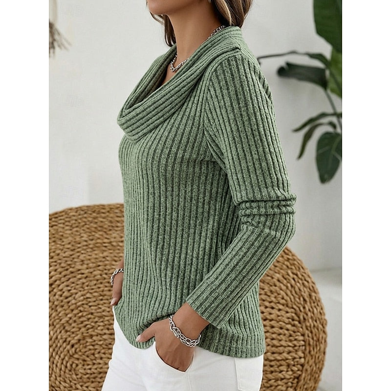 Women's Ribbed Cowl Neck Sweater