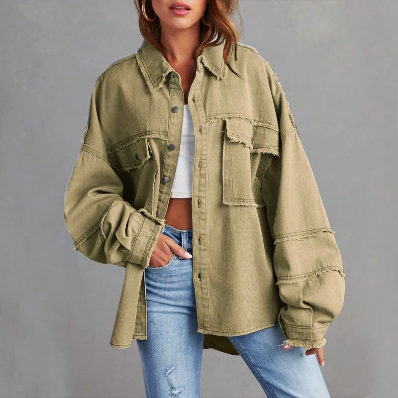 Women's Oversized Distressed Denim Shirt Jacket