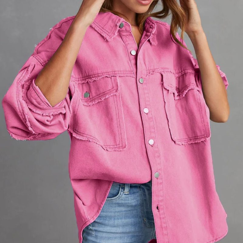 Women's Oversized Distressed Denim Shirt Jacket