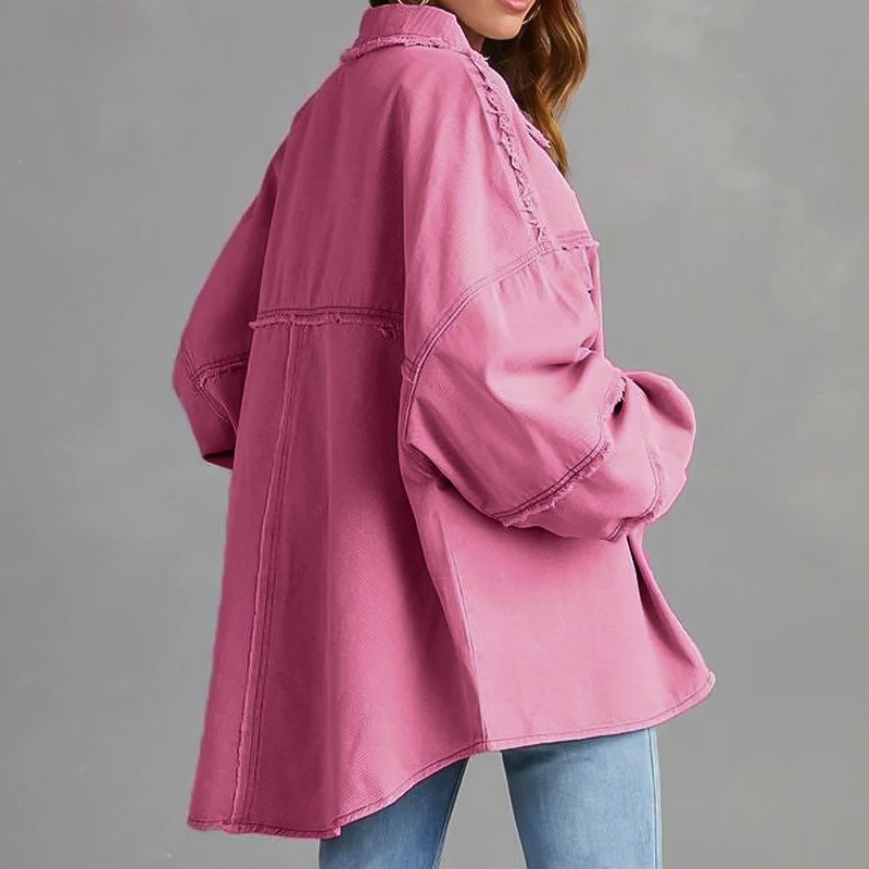 Women's Oversized Distressed Denim Shirt Jacket