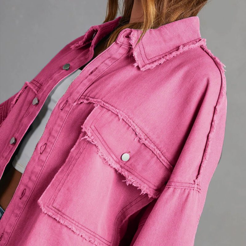 Women's Oversized Distressed Denim Shirt Jacket