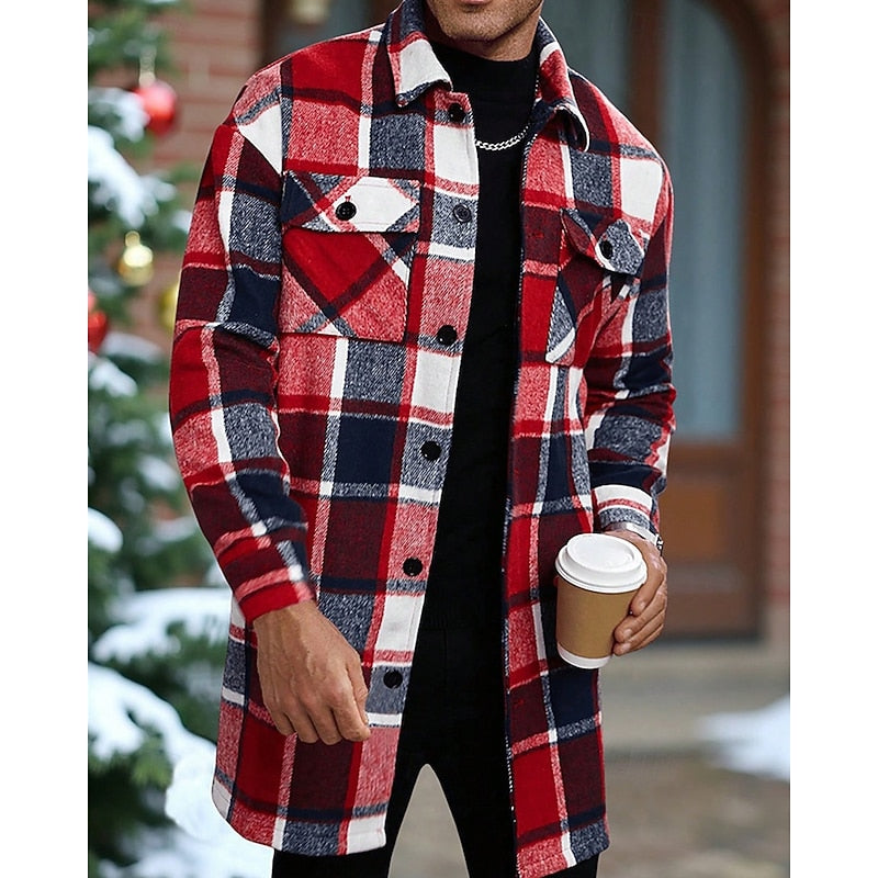 Women's Checked Overshirt Shirt Jacket with Chest Pockets