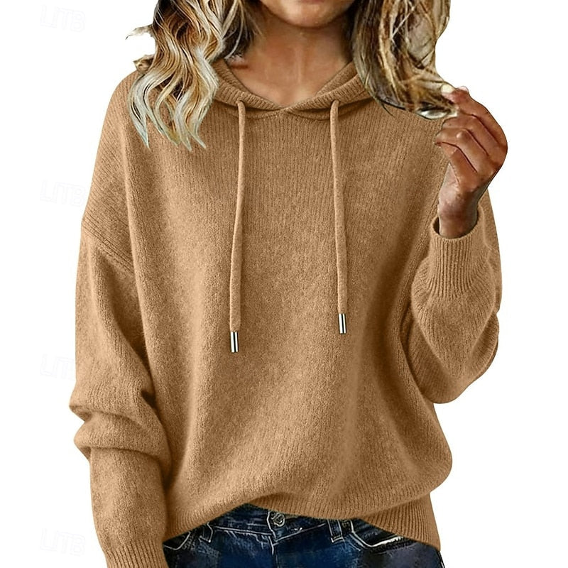 Women's Hooded Relaxed Fit Knit Sweater