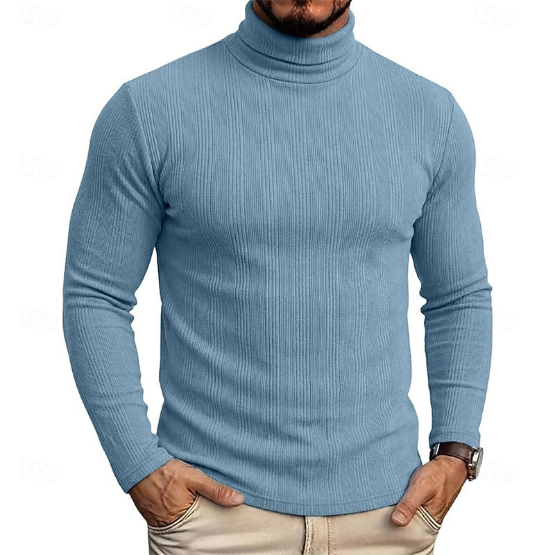 Men's Ribbed Texture Slim Fit Turtleneck Sweater