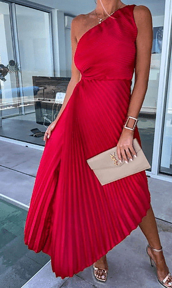 Women's Red One-Shoulder Maxi Dress