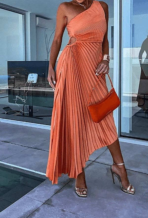 Women's Red One-Shoulder Maxi Dress