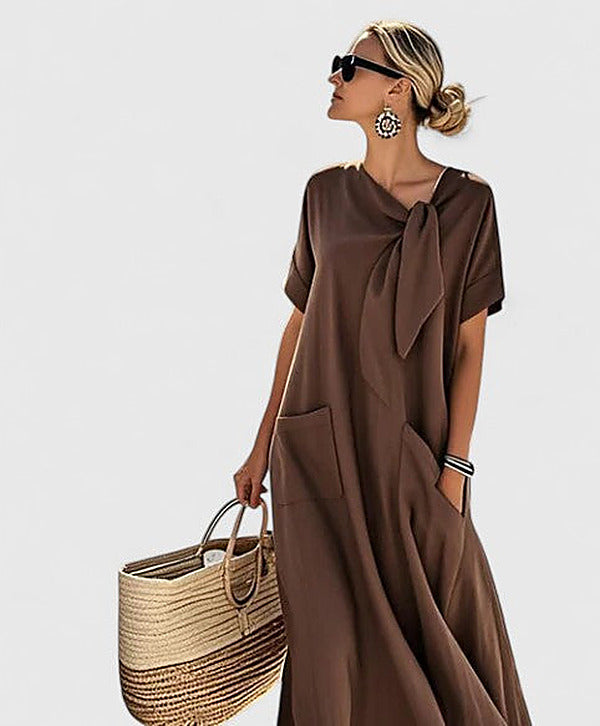 Women's Loose Tie-Neck Midi Dress