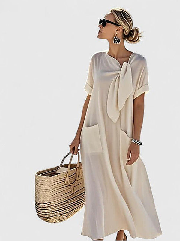 Women's Loose Tie-Neck Midi Dress