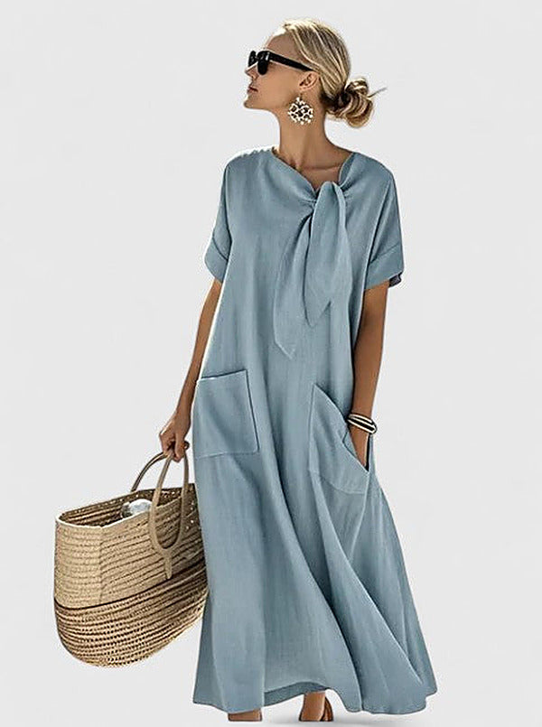 Women's Loose Tie-Neck Midi Dress