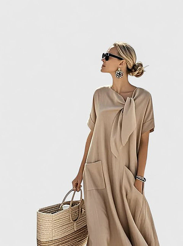 Women's Loose Tie-Neck Midi Dress