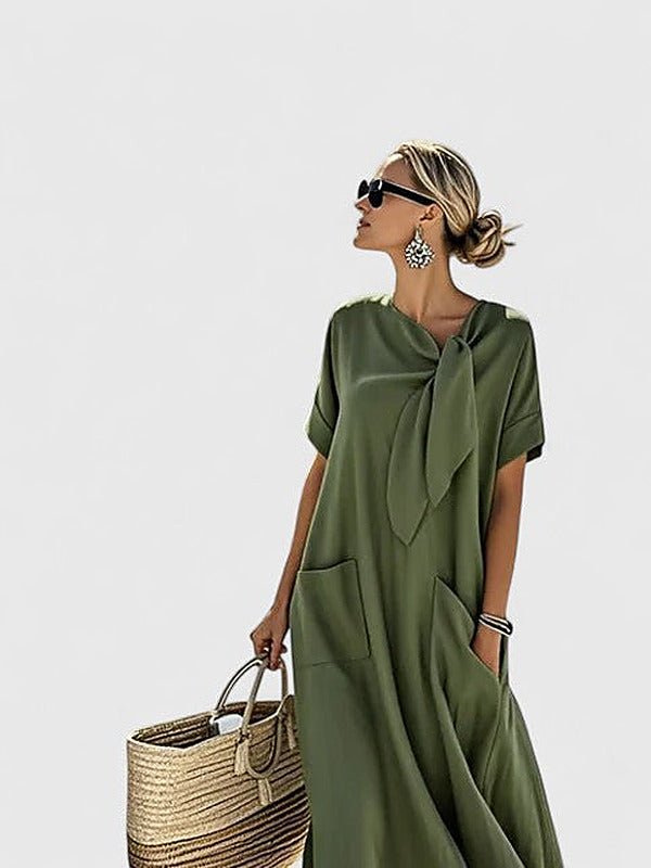 Women's Loose Tie-Neck Midi Dress
