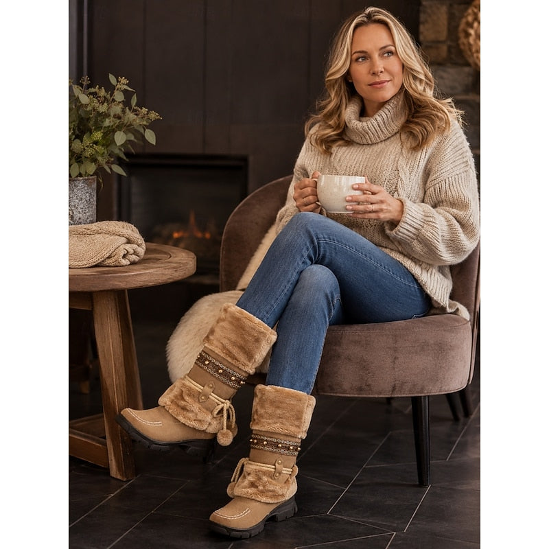 Women's Faux Fur Cuff Boho Winter Boots